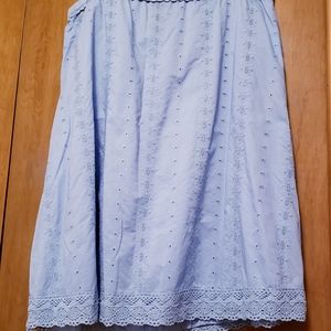 Light blue lined skirt.